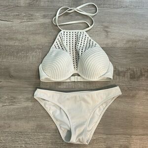 Shade & Shore Crocheted Bikini Top Sz 34C and Express White Bottoms, Sz S